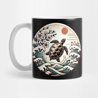 Flower Waves Floral Art Sunset Vintage Japanese Turtle Mug